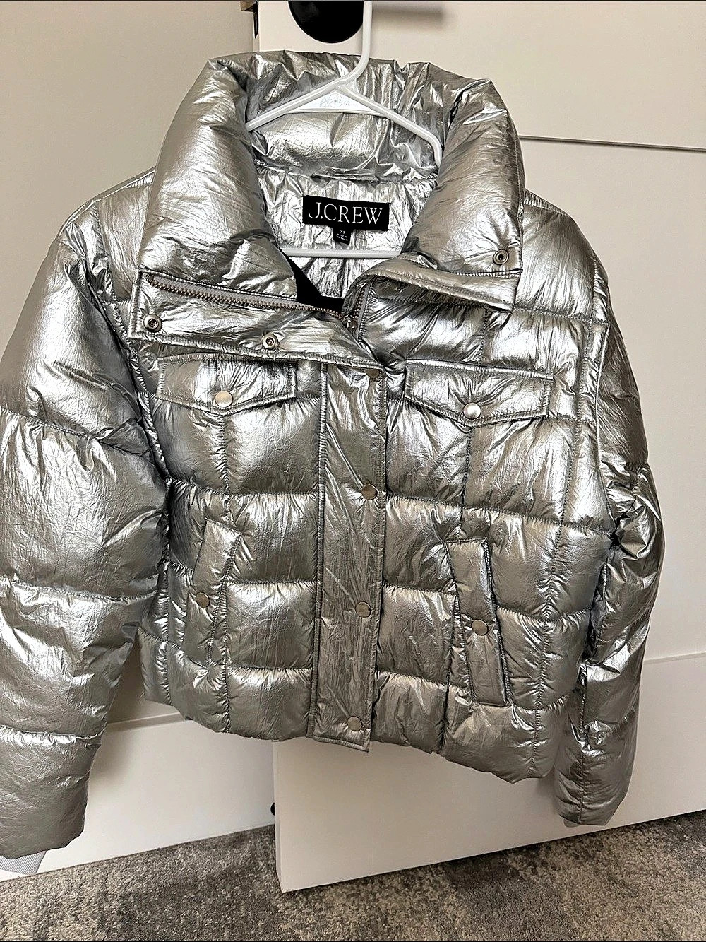 J.Crew Primaloft Insulation LUXE Metallic Puffer Jacket Silver XS
